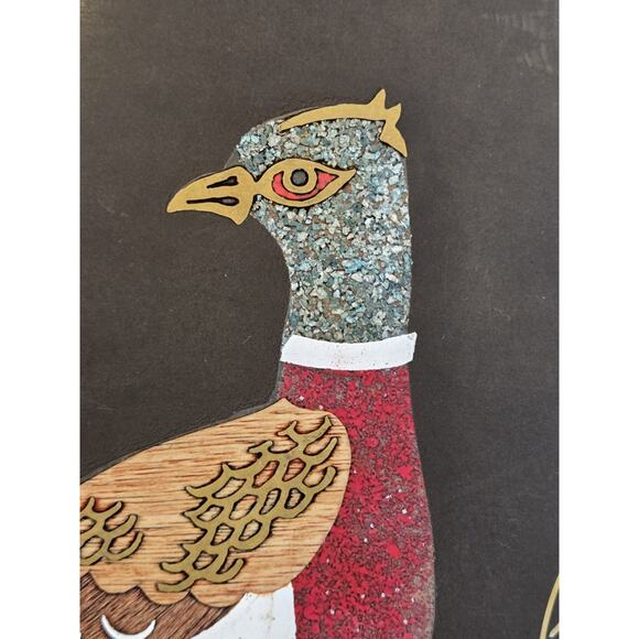 Vintage Couroc Tray Pheasant Bird Inlaid Mixed Media 18" X 12½" X 1" MCM GUC - Picture 6 of 12